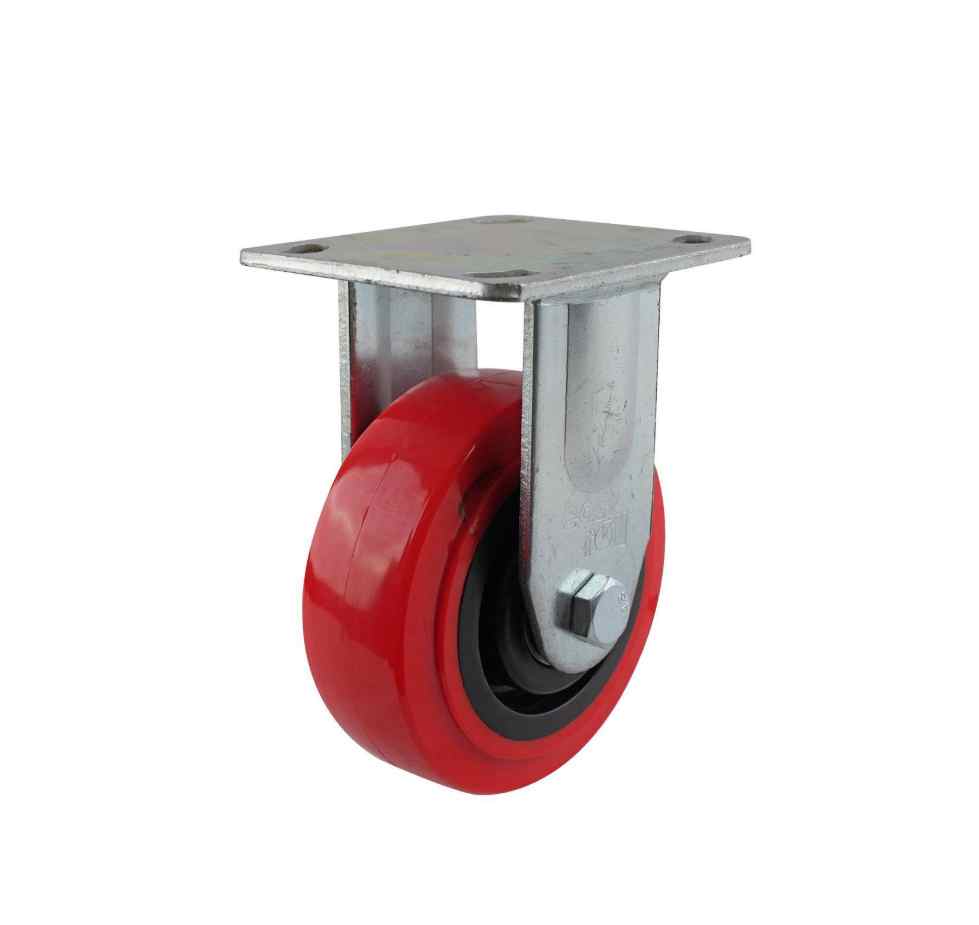 125MM RED URETHANE FIXED PLATE CASTOR