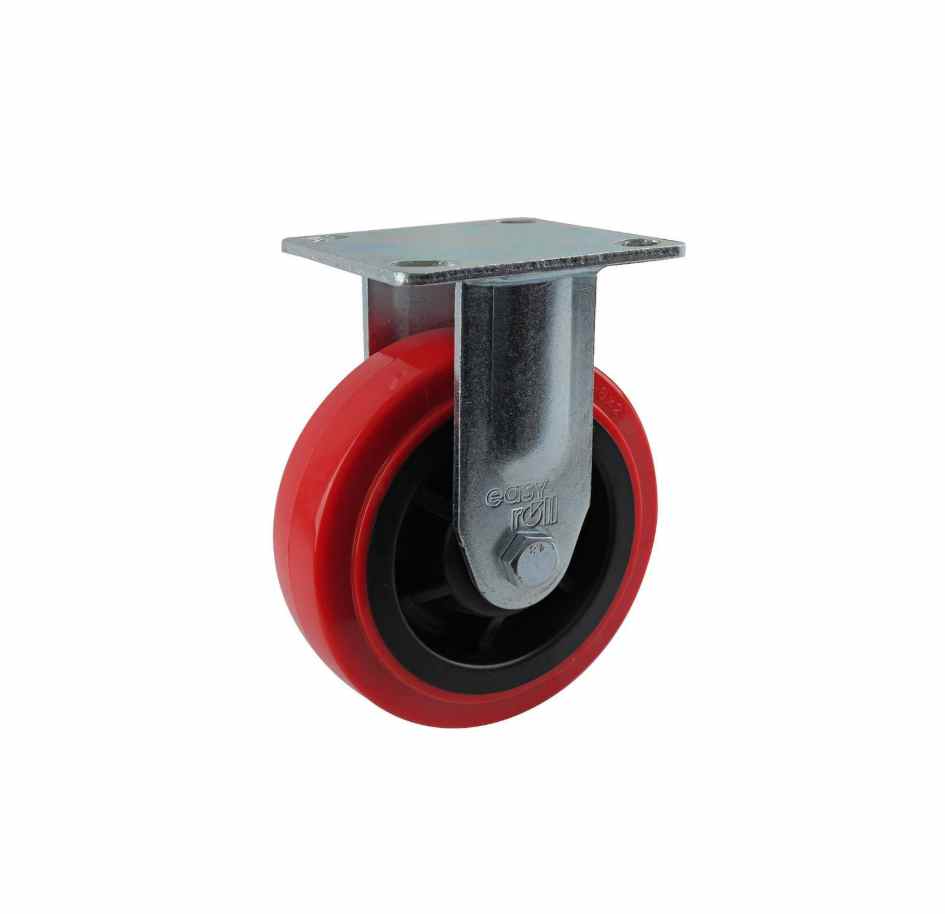 150MM RED URETHANE FIXED PLATE CASTOR