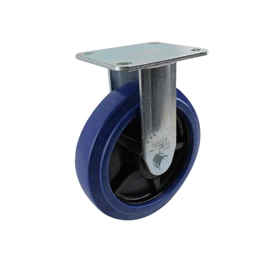 200MM BLUE RUBBER FIXED PLATE CASTOR 500KG