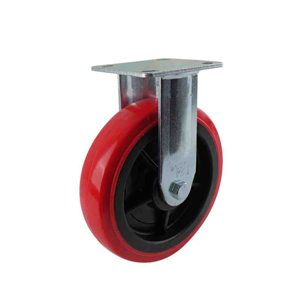 200MM RED URETHANE FIXED PLATE CASTOR