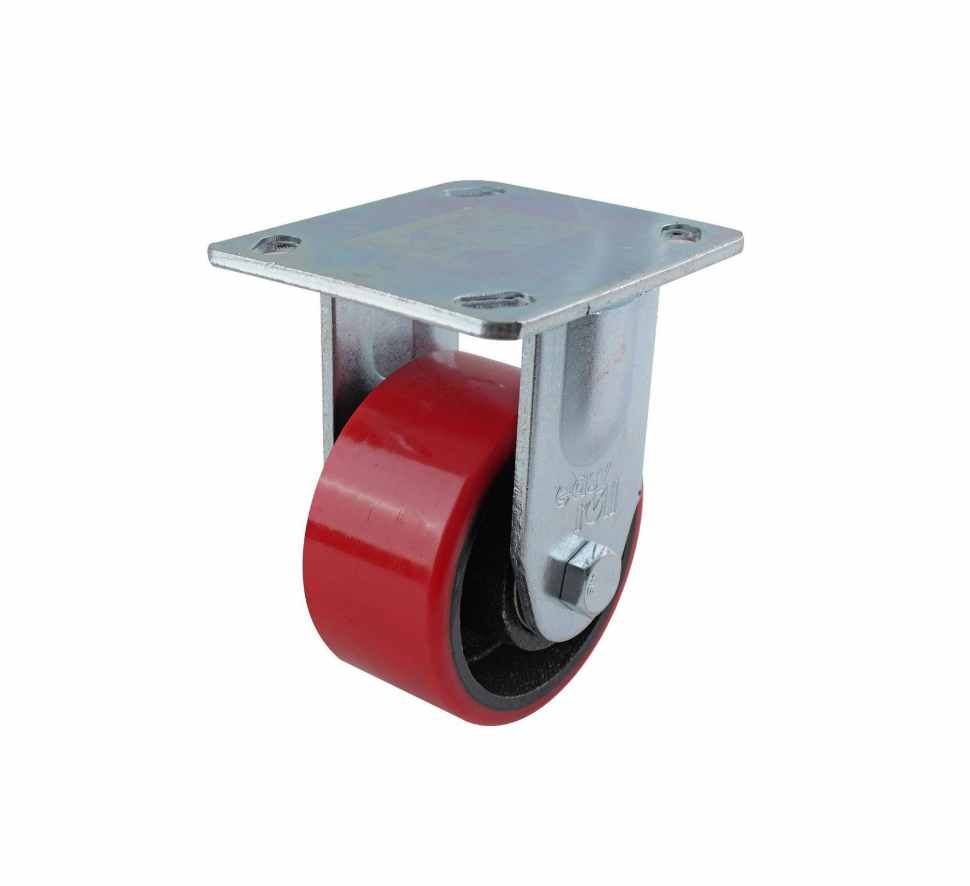 100MM RED URETHANE/CI FIXED PLATE CASTOR