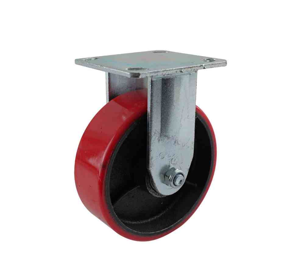 150MM RED URETHANE/CI FIXED PLATE CASTOR