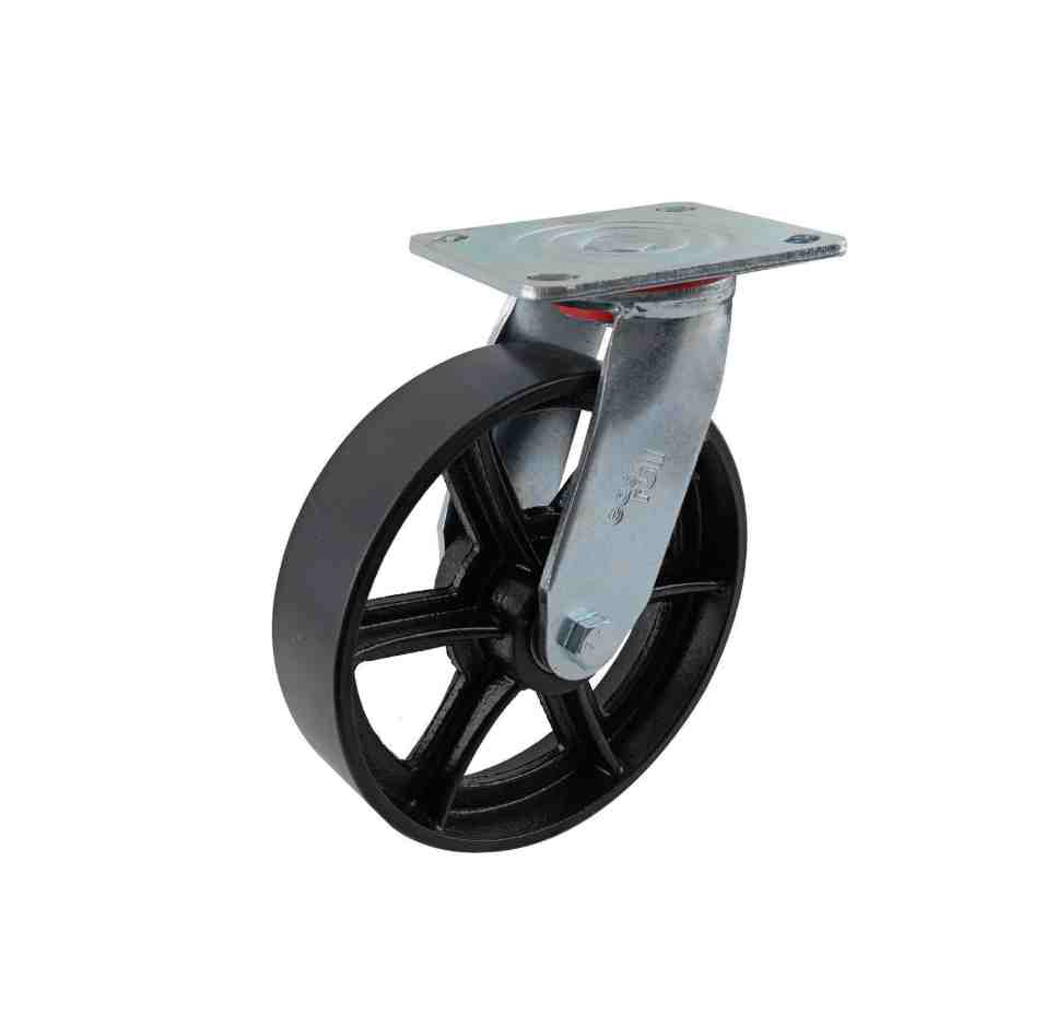 200MM CAST IRON SWIVEL PLATE CASTOR 600KG