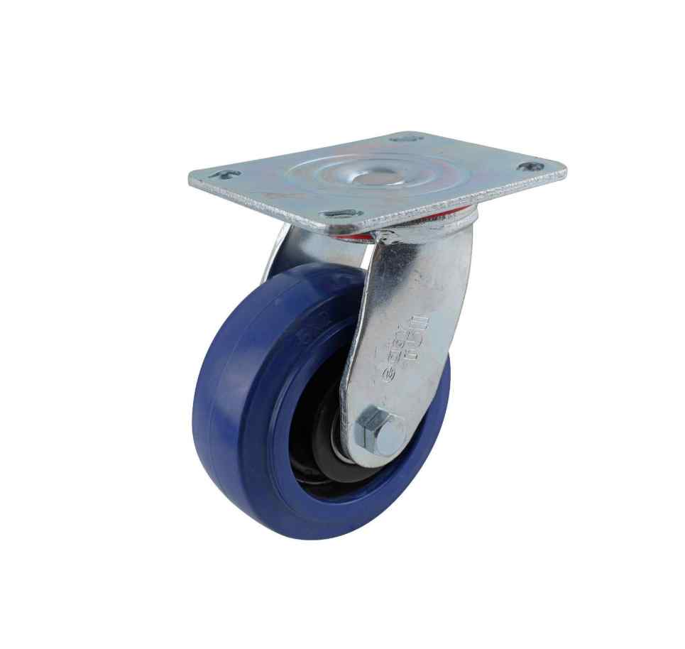 125MM BLUE RUBBER SWIVEL PLATE CASTOR