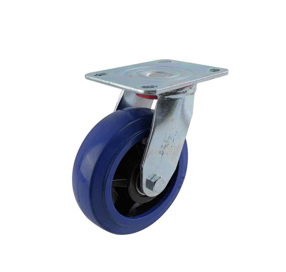 150MM BLUE RUBBER SWIVEL PLATE CASTOR