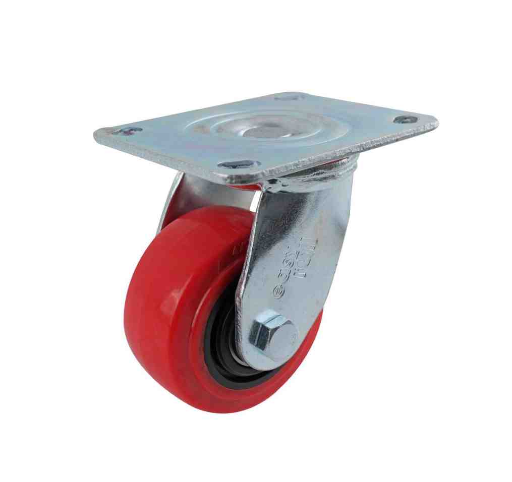 100MM RED URETHANE SWIVEL PLATE CASTOR