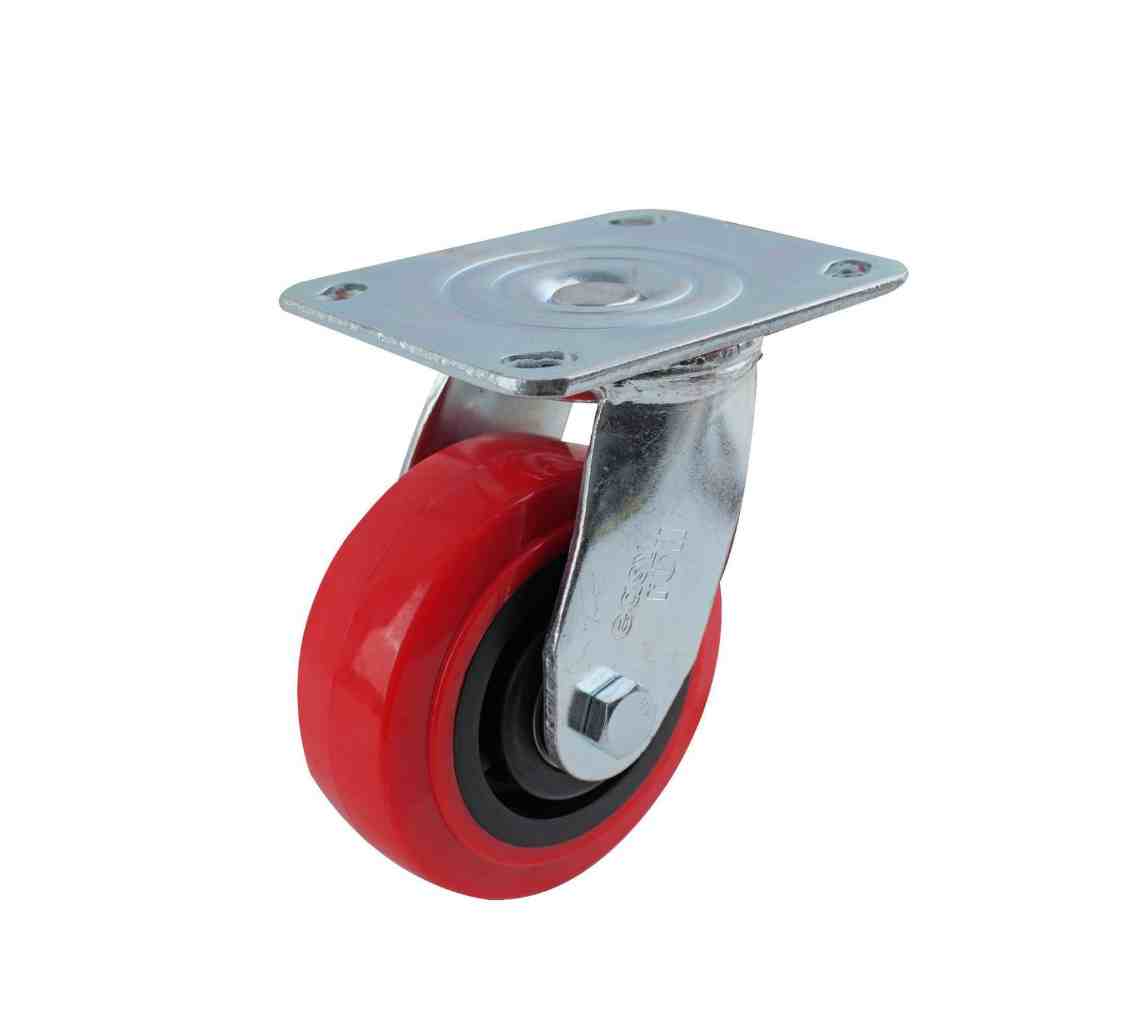 125MM RED URETHANE SWIVEL PLATE CASTOR