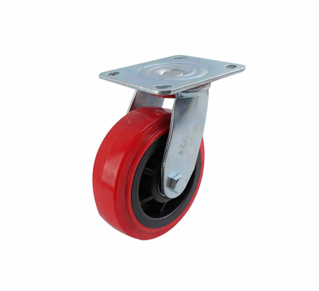 150MM RED URETHANE SWIVEL PLATE CASTOR