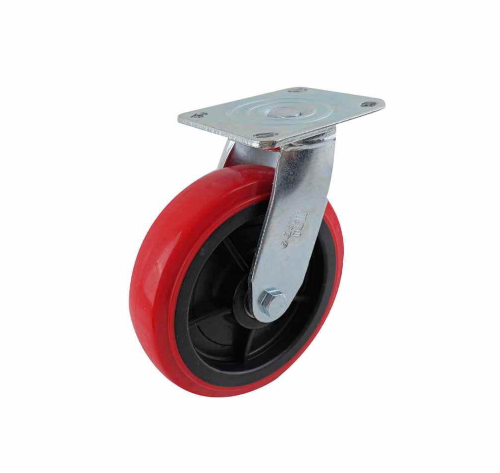 200MM RED URETHANE SWIVEL PLATE CASTOR 400KG