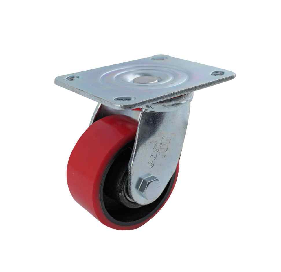 100MM RED URETHANE/CI SWIVEL PLATE CASTOR