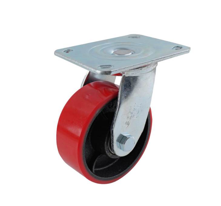 125MM RED URETHANE/CI SWIVEL PLATE CASTOR