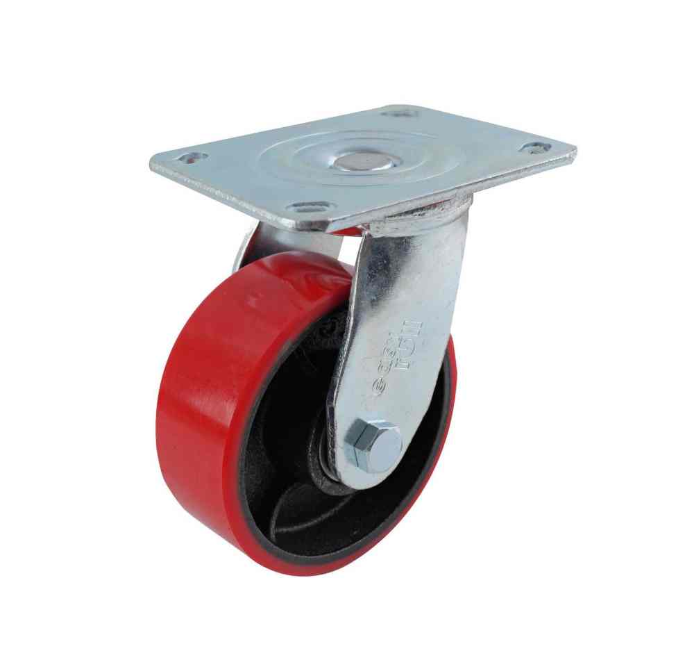 150MM RED URETHANE/CI SWIVEL PLATE CASTOR