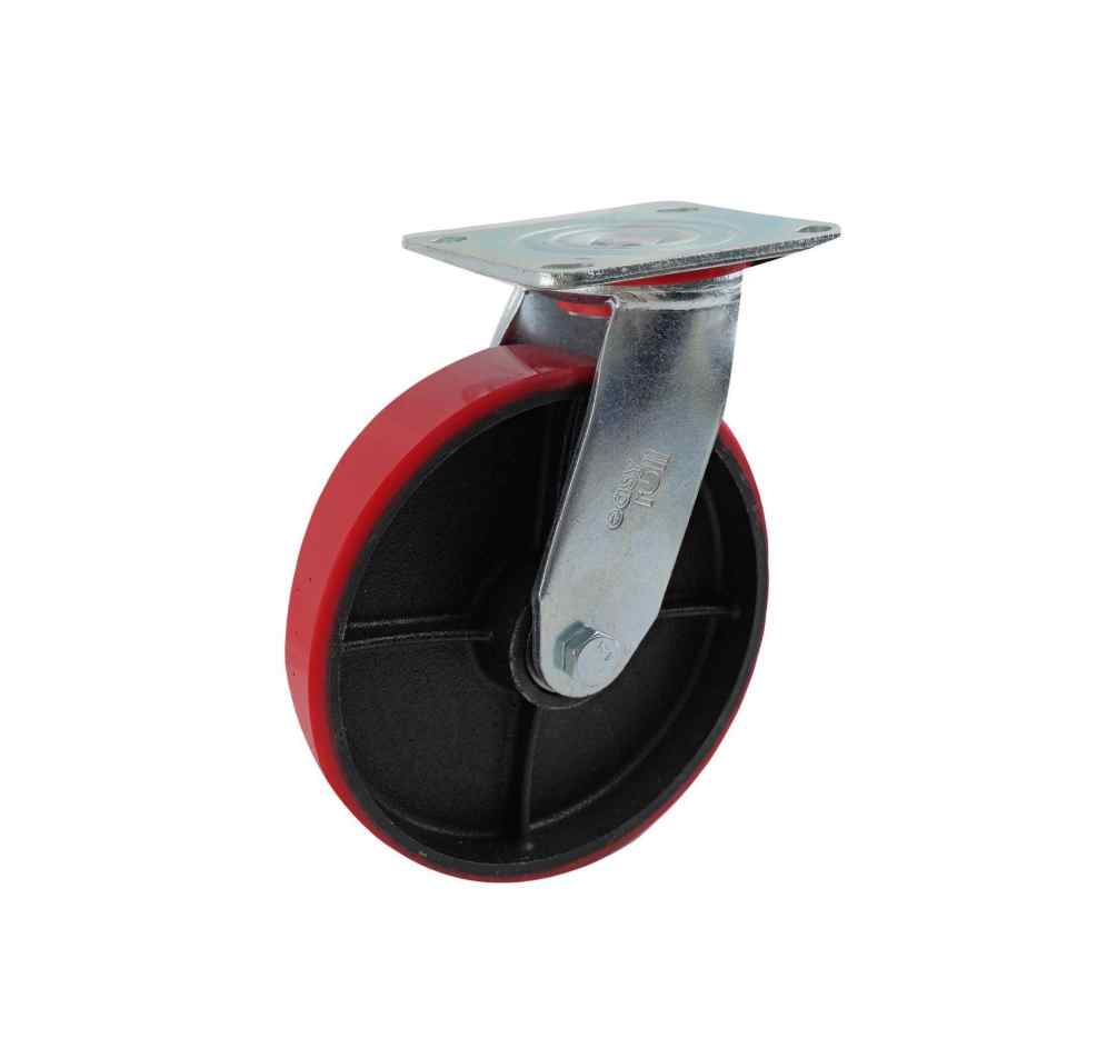 200MM RED URETHANE/CI SWIVEL PLATE CASTOR 600