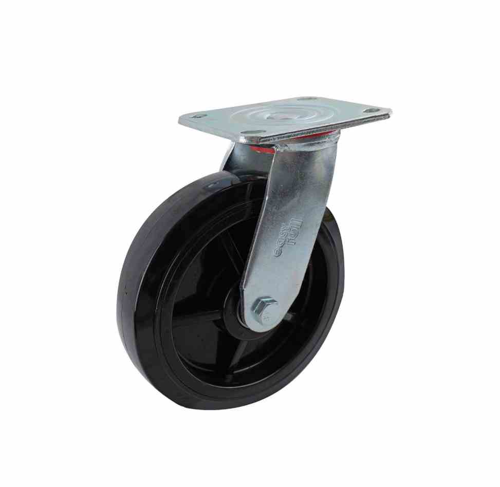 200MM BLACK NYLON SWIVEL PLATE CASTOR 600KG