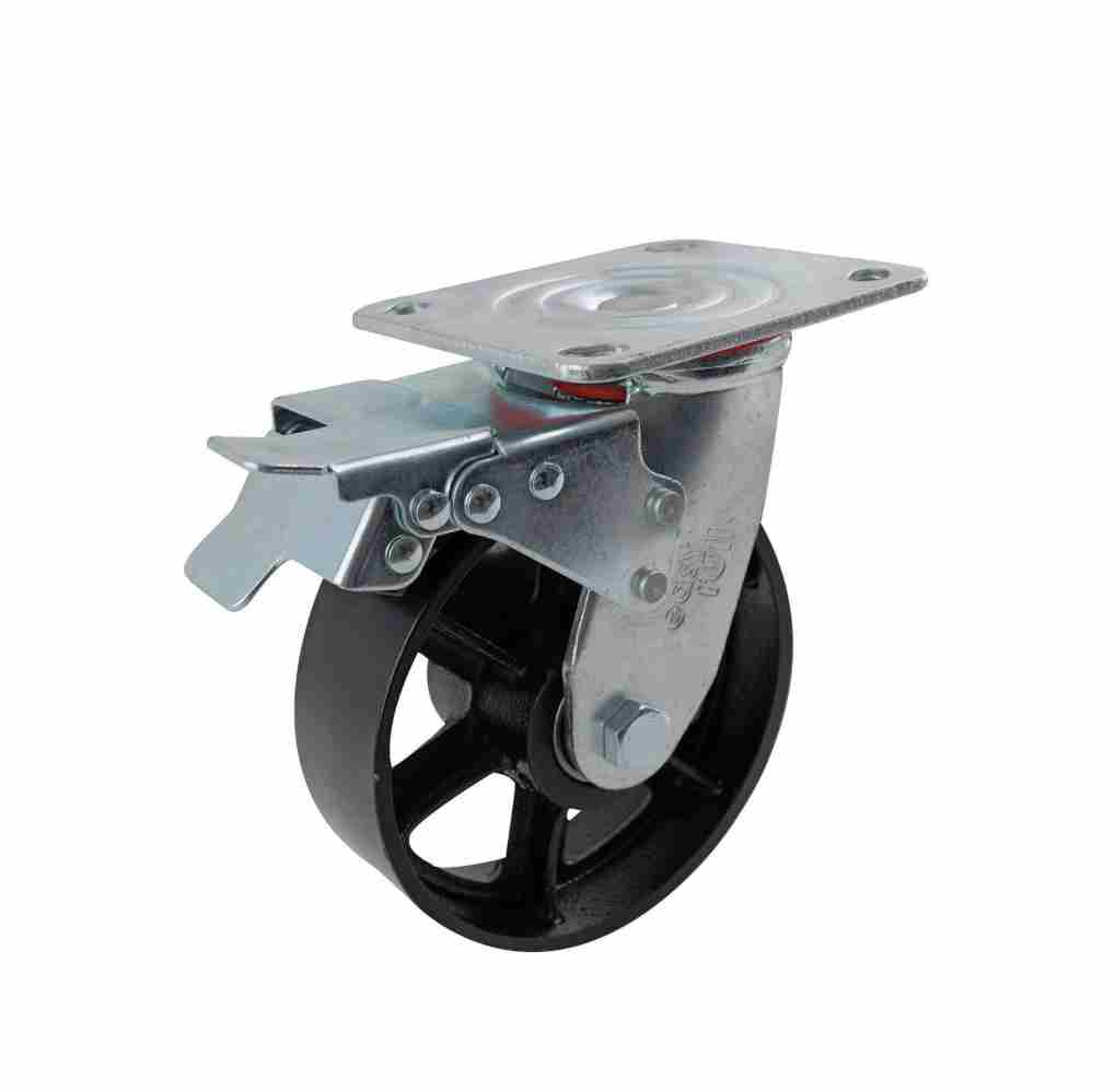200MM CAST IRON SWIVEL PLATE BRAKE CASTOR 600