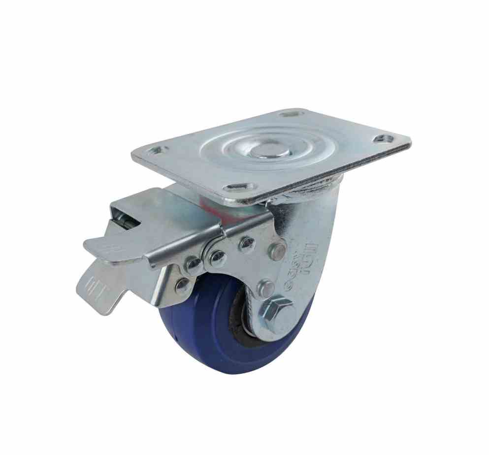 100MM BLUE RUBBER SWIVEL PLATE BRAKE CASTOR