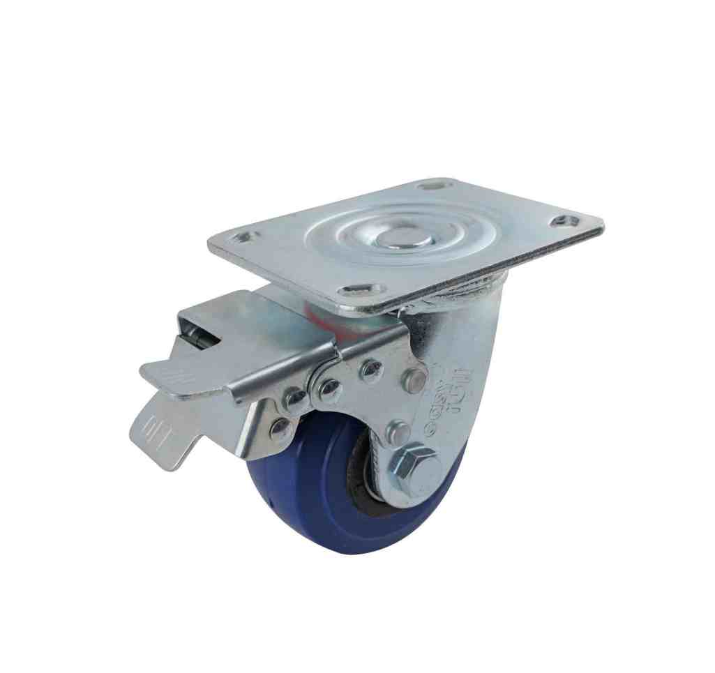 125MM BLUE RUBBER SWIVEL PLATE BRAKE CASTOR