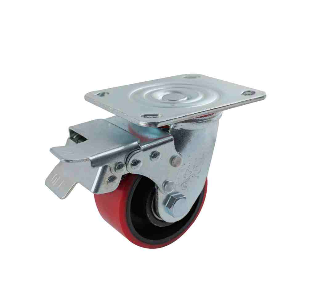 100MM RED URETHANE/CI SWIVEL PLATE BRAKE