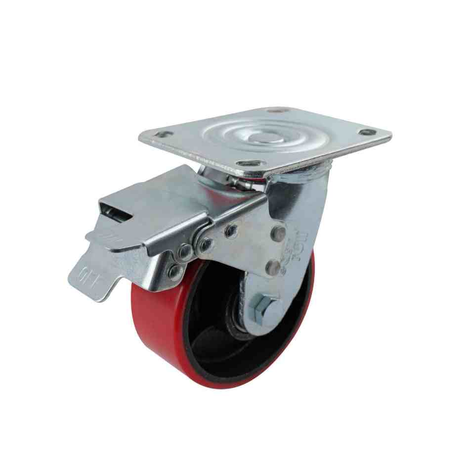 125MM RED URETHANE/CI SWIVEL PLATE BRAKE