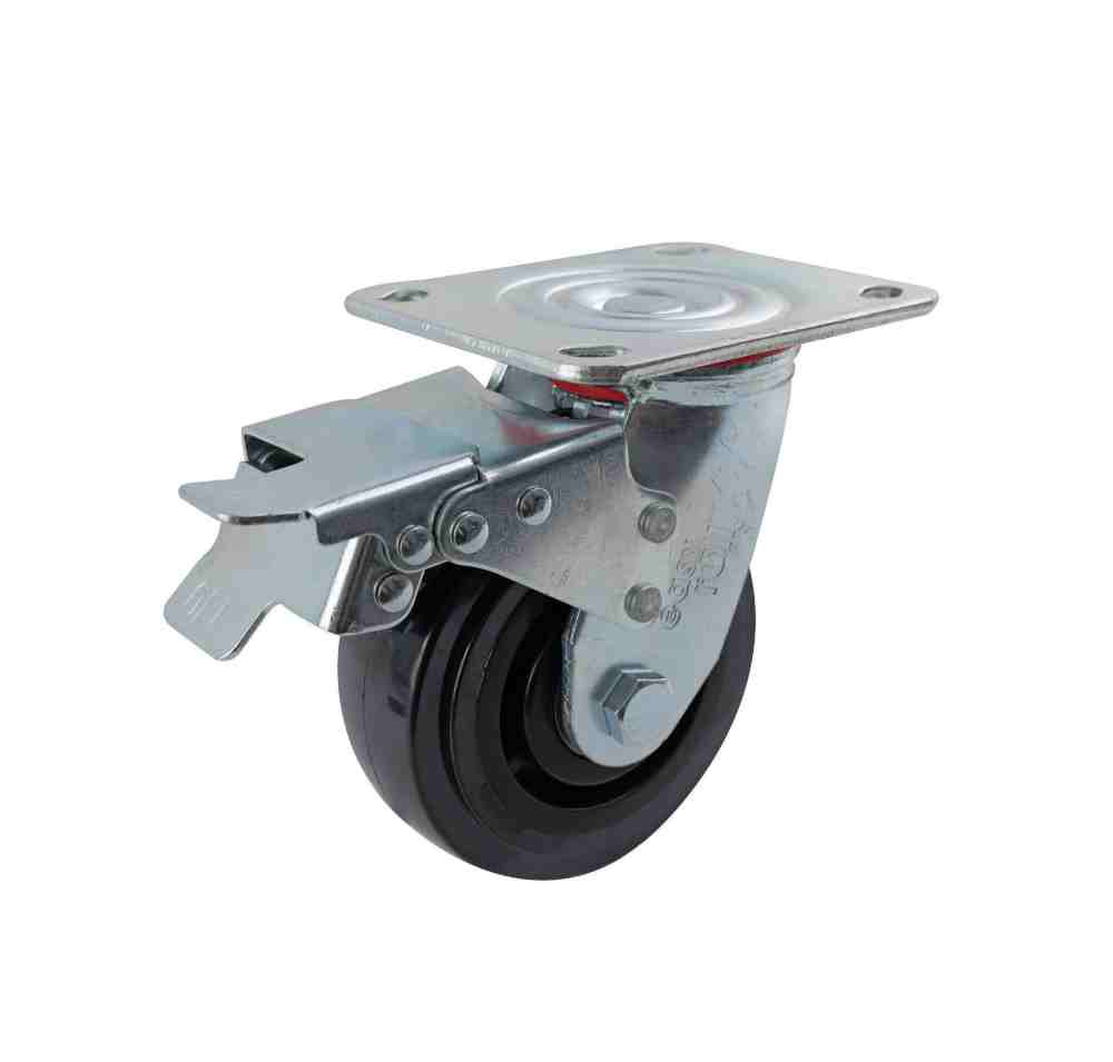 125MM BLACK NYLON SWIVEL PLATE BRAKE CASTOR