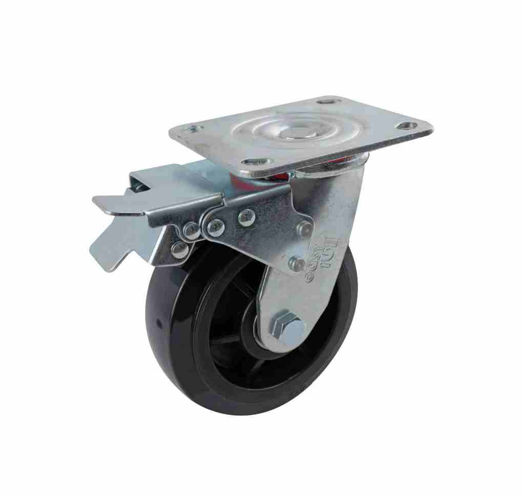 150MM BLACK NYLON SWIVEL PLATE BRAKE CASTOR
