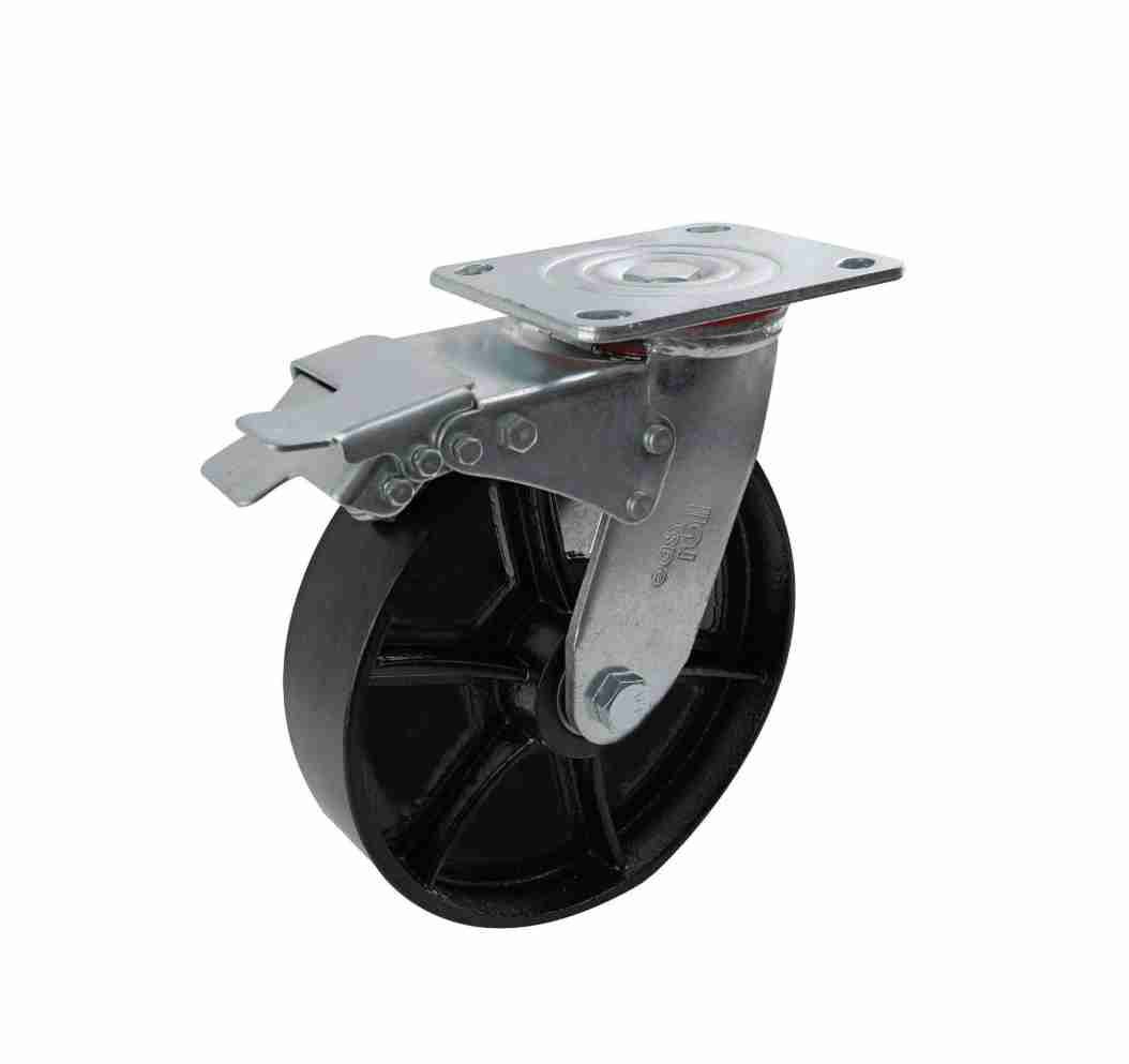 200MM BLACK NYLON SWIVEL PLATE BRAKE CASTOR 6