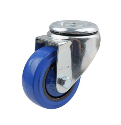 125MM BLUE RUBBER BOLT HOLE CASTOR