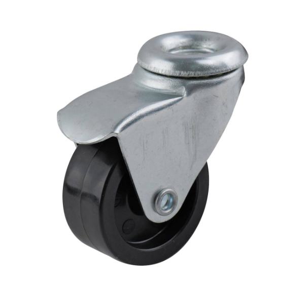 Black Polypropylene swivel wheel 38mm, bolt hole, 20kg