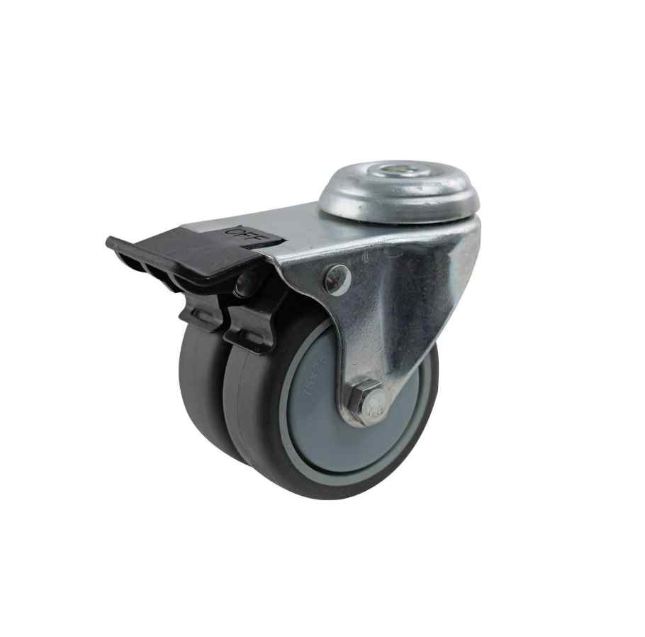 75MM GREY RUBBER TWIN BOLT HOLE BRAKE CASTOR