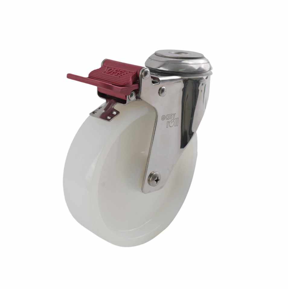 SS 125MM WHITE NYLON BOLT HOLE BRAKE CASTOR