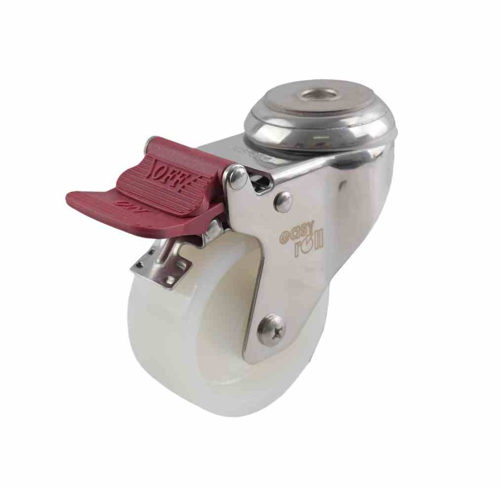 SS 75MM WHITE NYLON BOLT HOLE BRAKE CASTOR