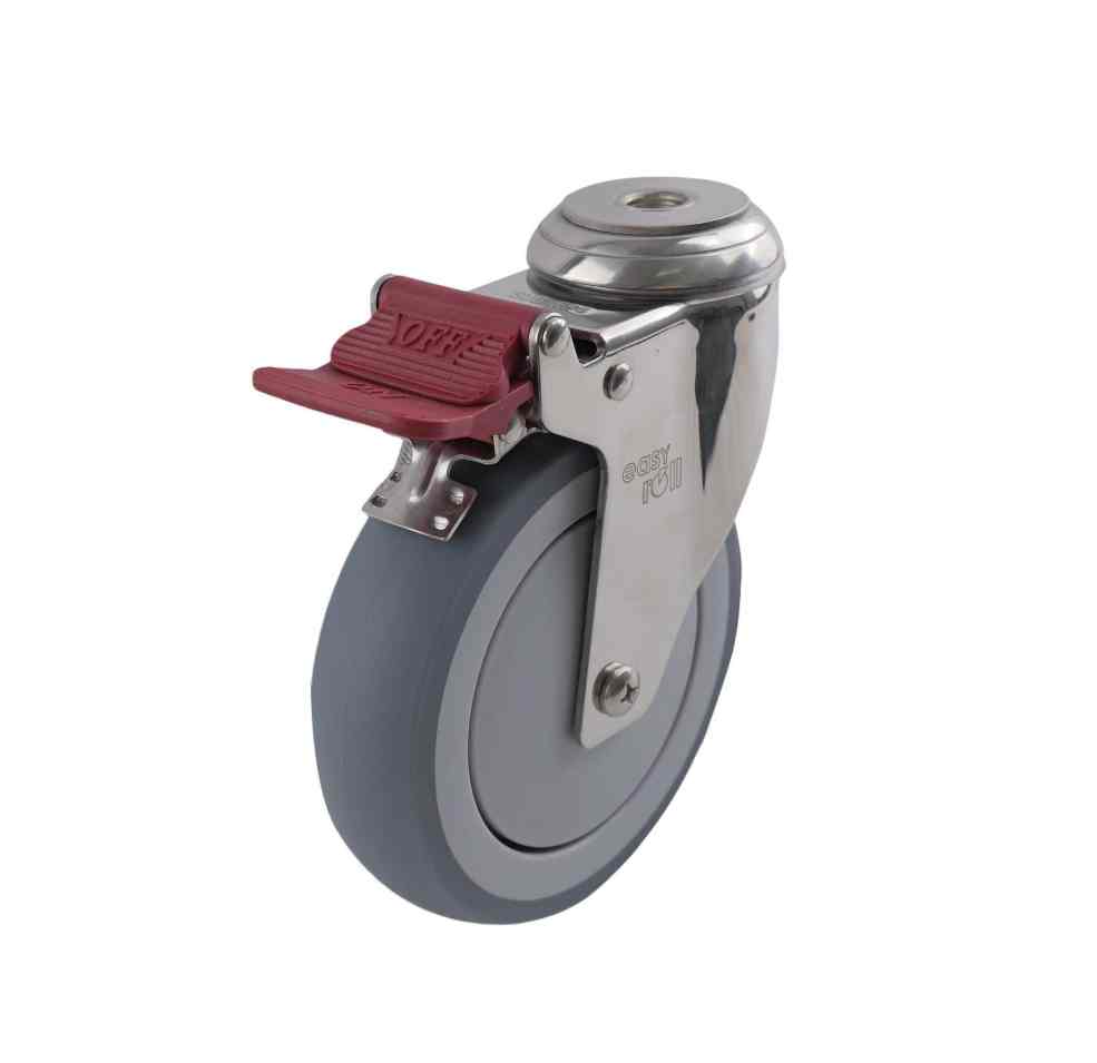 SS 125MM GREY RUBBER BOLT HOLE BRAKE CASTOR