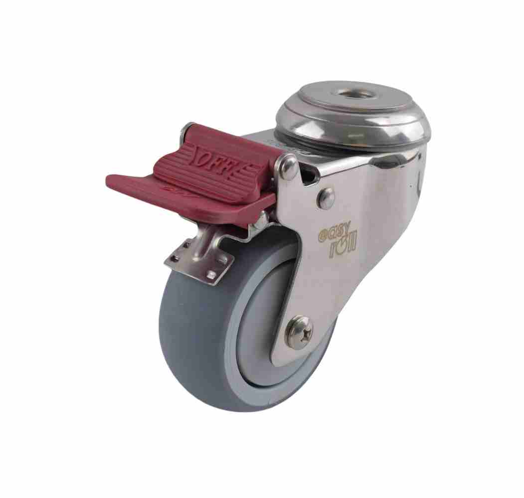 SS 75MM GREY RUBBER BOLT HOLE BRAKE CASTOR