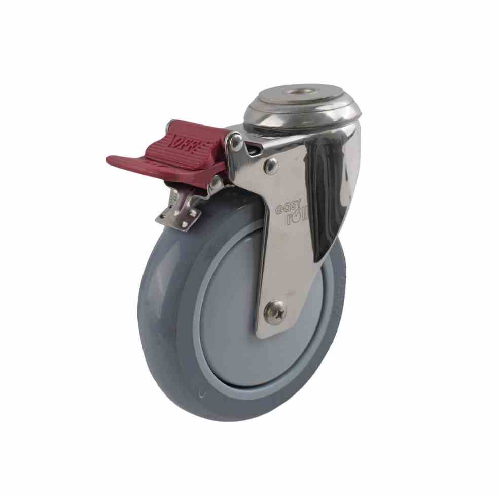 SS 125MM GREY URETHANE BOLT HOLE BRAKE CASTOR
