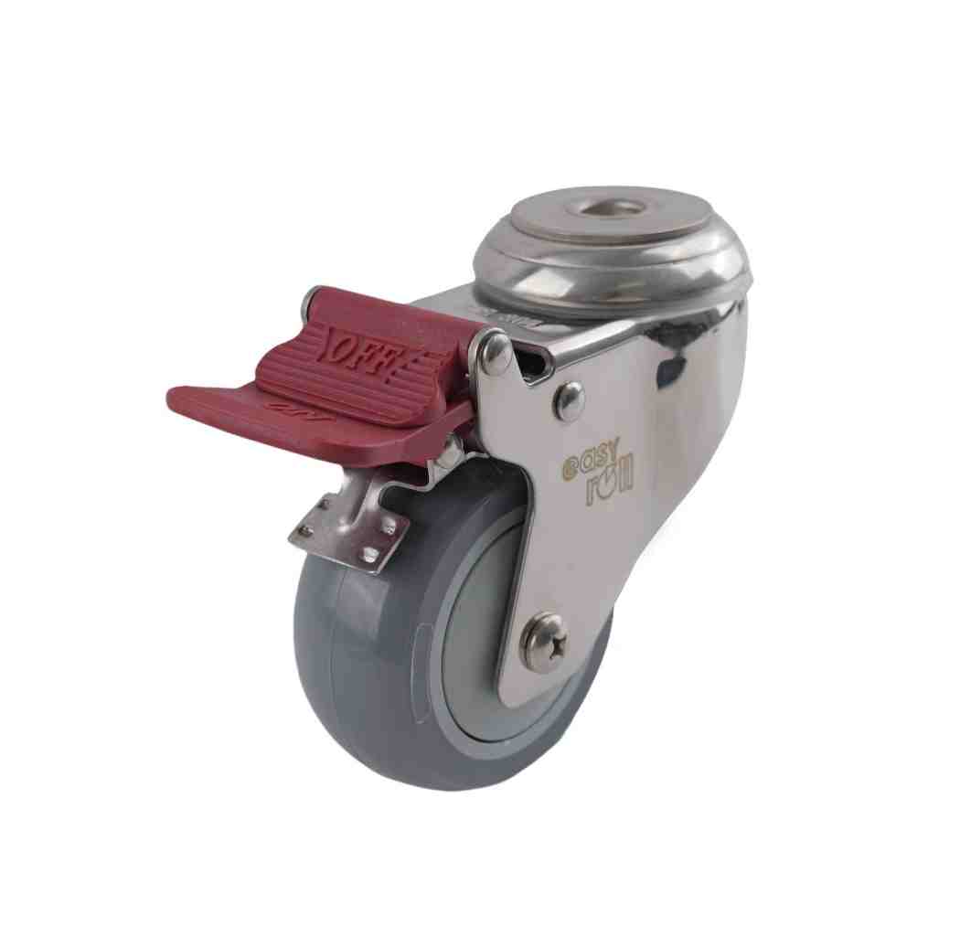 SS 75MM GREY URETHANE BOLT HOLE BRAKE CASTOR