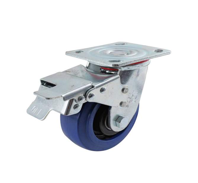 100MM BLUE RUBBER SWIVEL PLATE BRAKE CASTOR