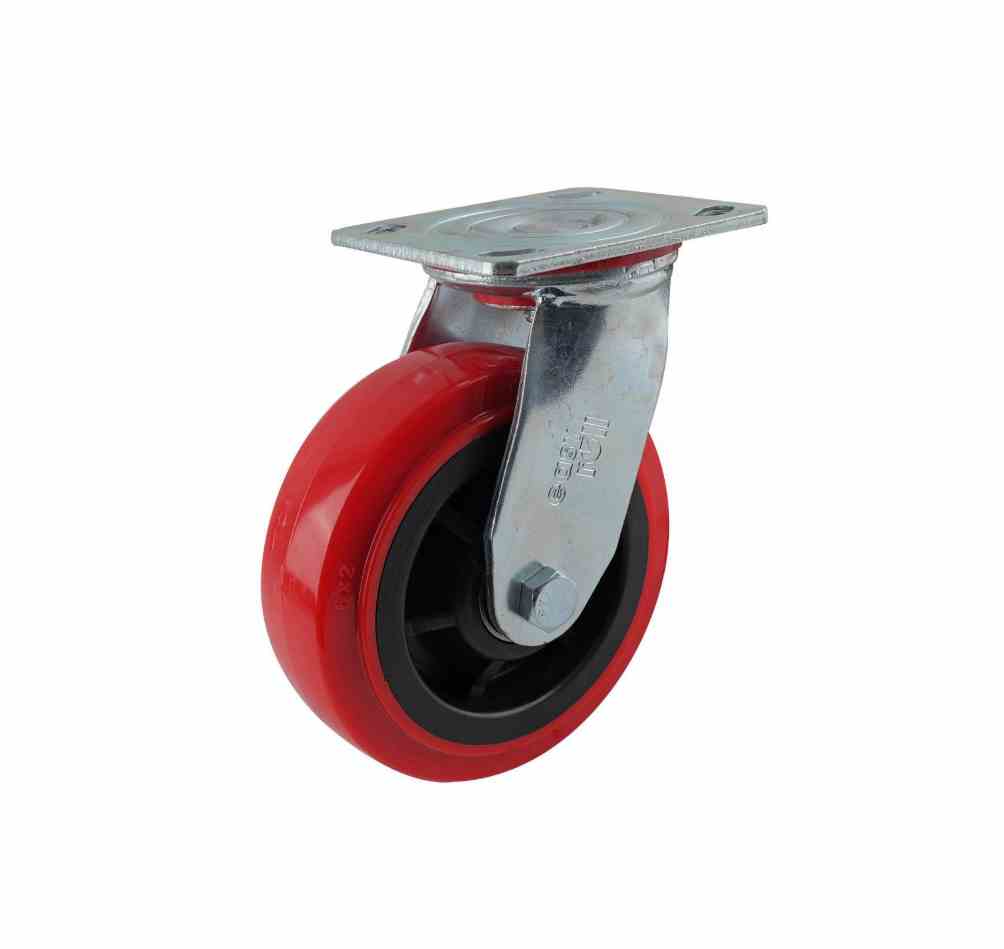 150MM RED URETHANE SWIVEL PLATE CASTOR