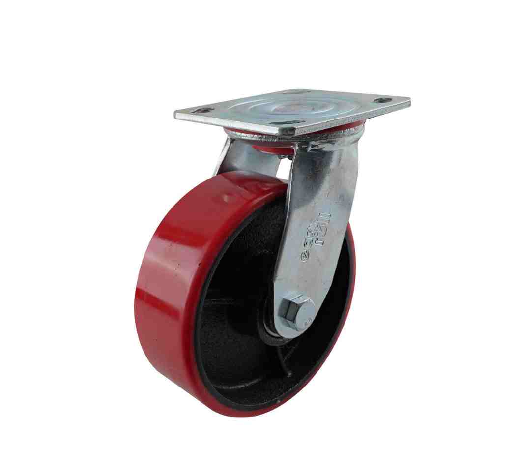150MM RED URETHANE/CI SWIVEL PLATE CASTOR