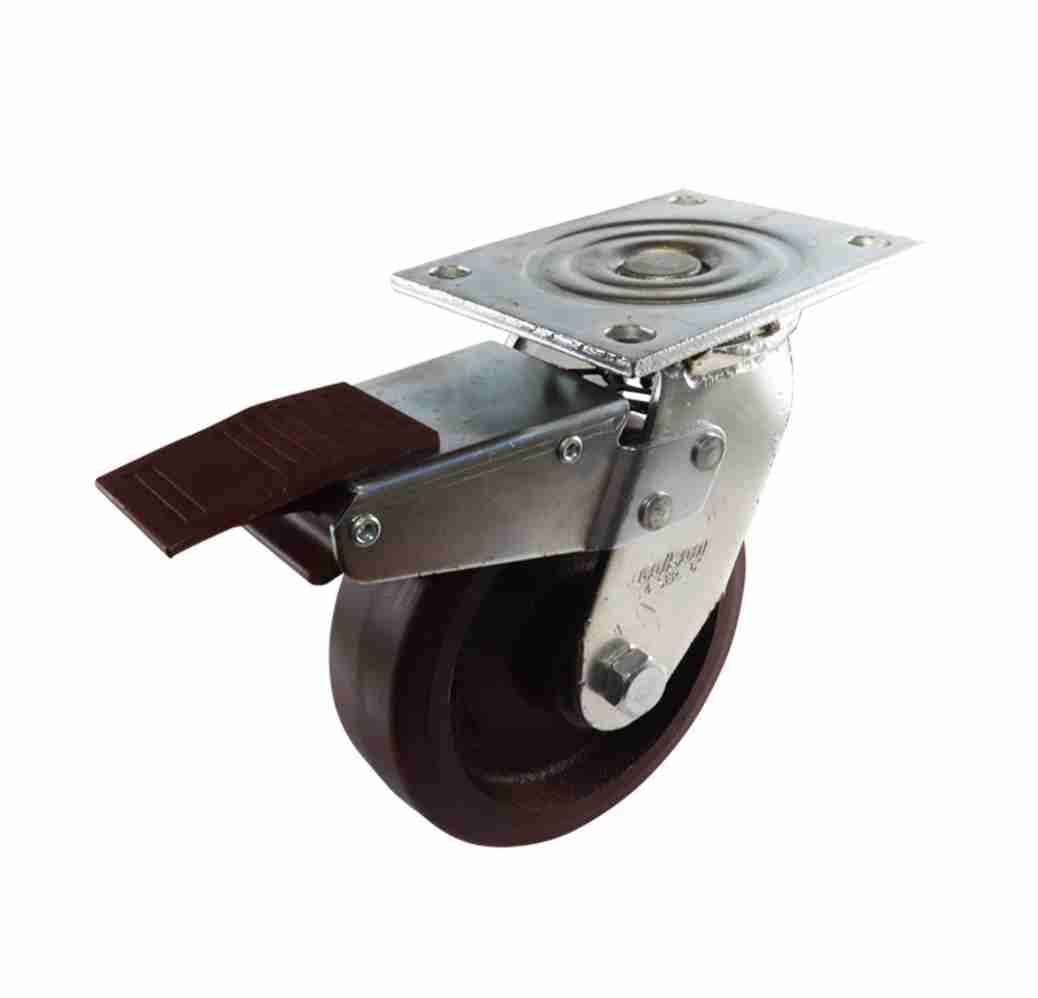 150MM URETHANE/CI SWIVEL PLATE BRAKE CASTOR
