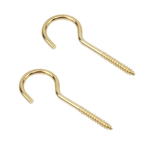 Screw Hooks 80mm Brass Plated PK2