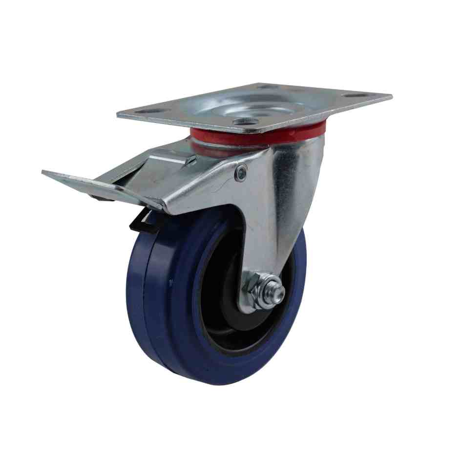 75MM BLUE ELASTIC RUBBER SWIVEL+BRAKE PLATE