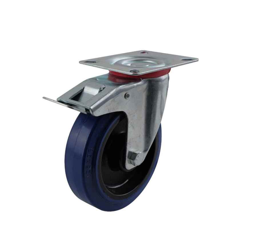 125MM BLUE ELASTIC RUBBER SWIVEL + BRAKE PLAT