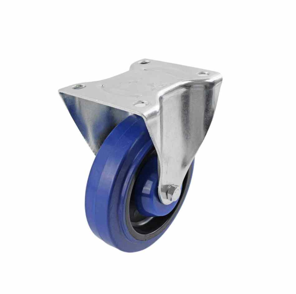 Castor Blue Elast Rub. Fixed Plate 125mm