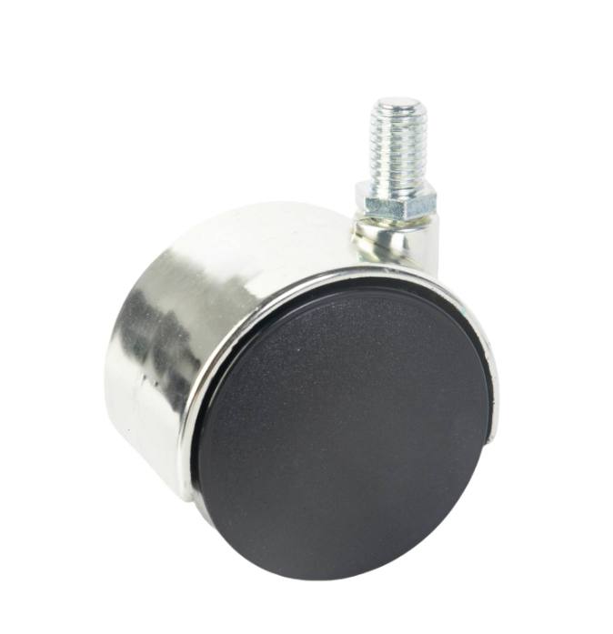 Black Polypropylene swivel twin wheels 50mm, threaded stem: M10X20mm, zinc alloy frame,chrome plated, 40kg