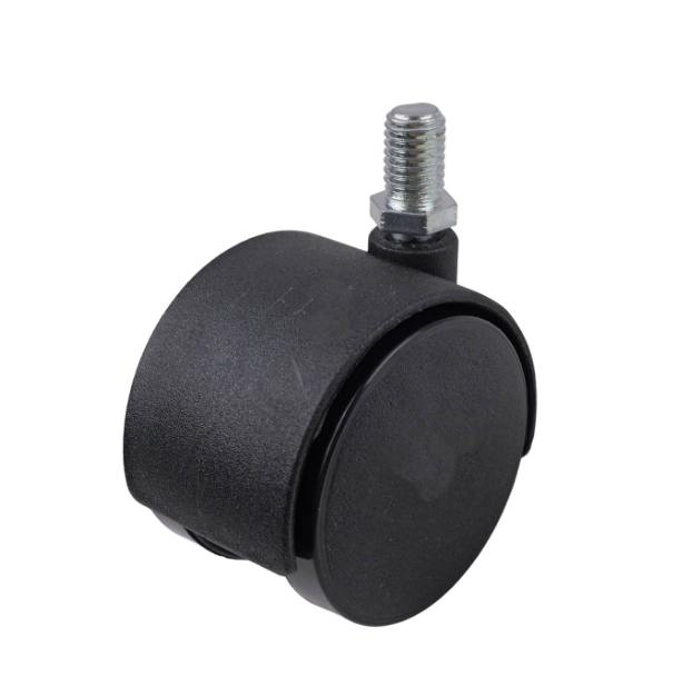 Black Polypropylene swivel twin wheels 50mm, with threaded rod M10X20 mm, 40kg