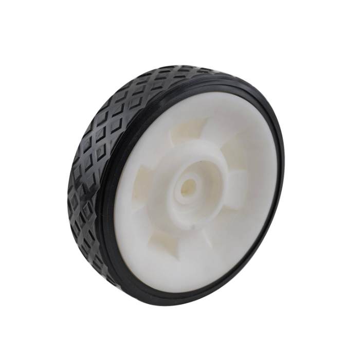 Black PVC/ white Polypropylene center wheel 150mm, hub diameter 12mm, 35kg