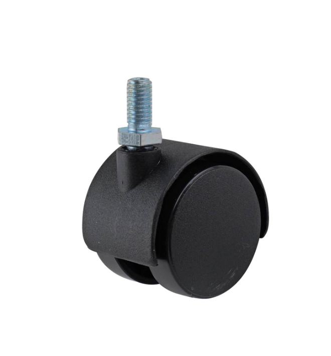 Black Polypropylene swivel twin wheels 40mm, with threaded rod M8X15, 30kg