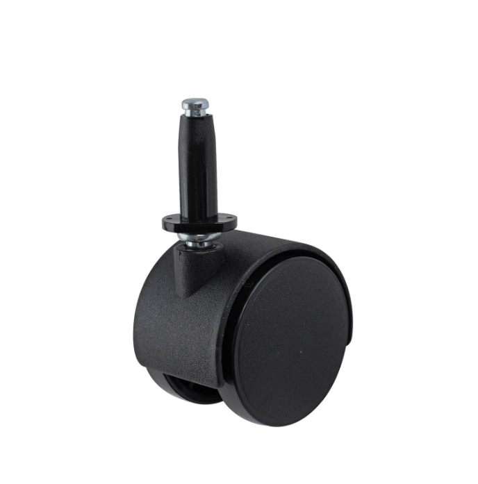 Black Polypropylene swivel twin wheels 50mm, with shank, 40kg