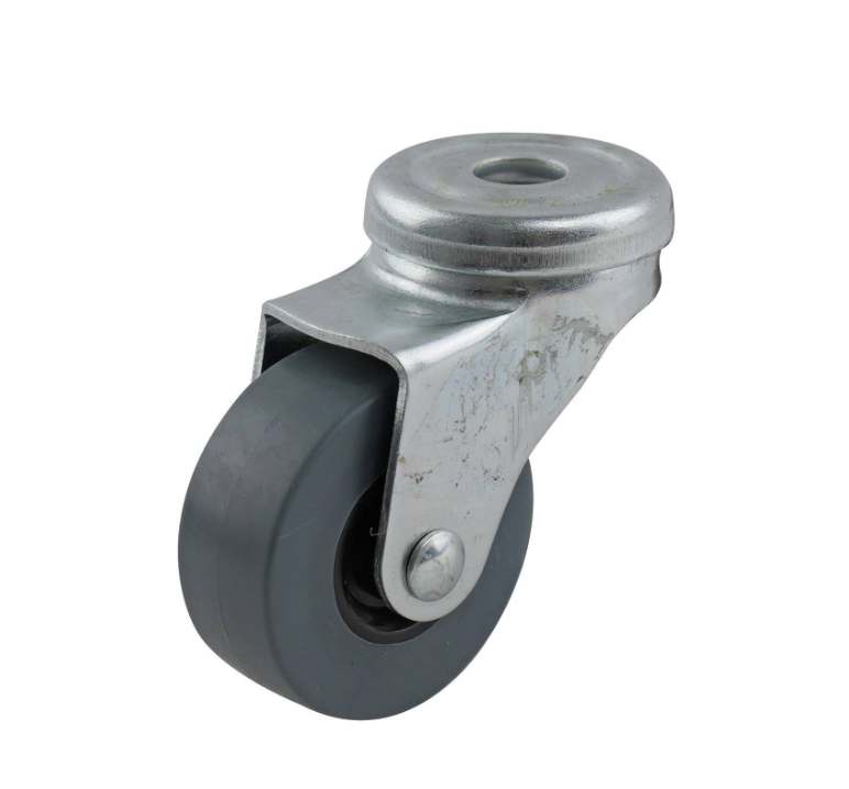 Grey rubber swivel wheel 40mm, ball bearing, zinc plated bolt hole, 25kg