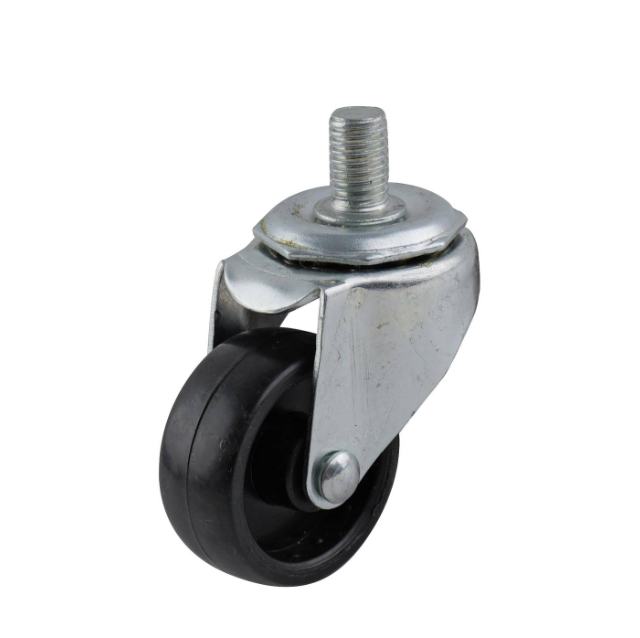 Black Polypropylene swivel wheel 40mm, threaded stem: M10x15mm, 20kg